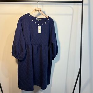 NWT Simply Southern Navy Blue Quilted Gem and Pearl Neck Dress